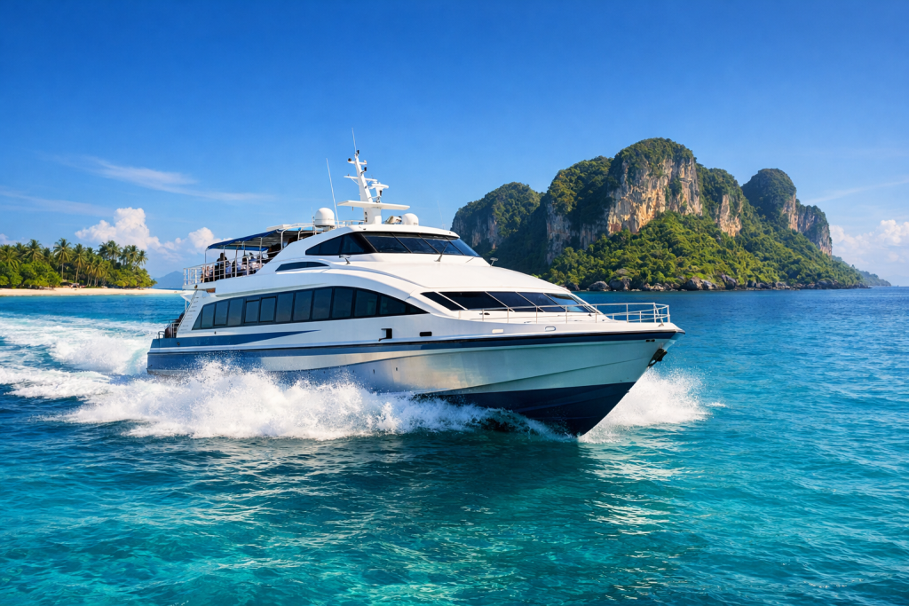 Private ferry operating from Port Blair to Havelock in clear sea