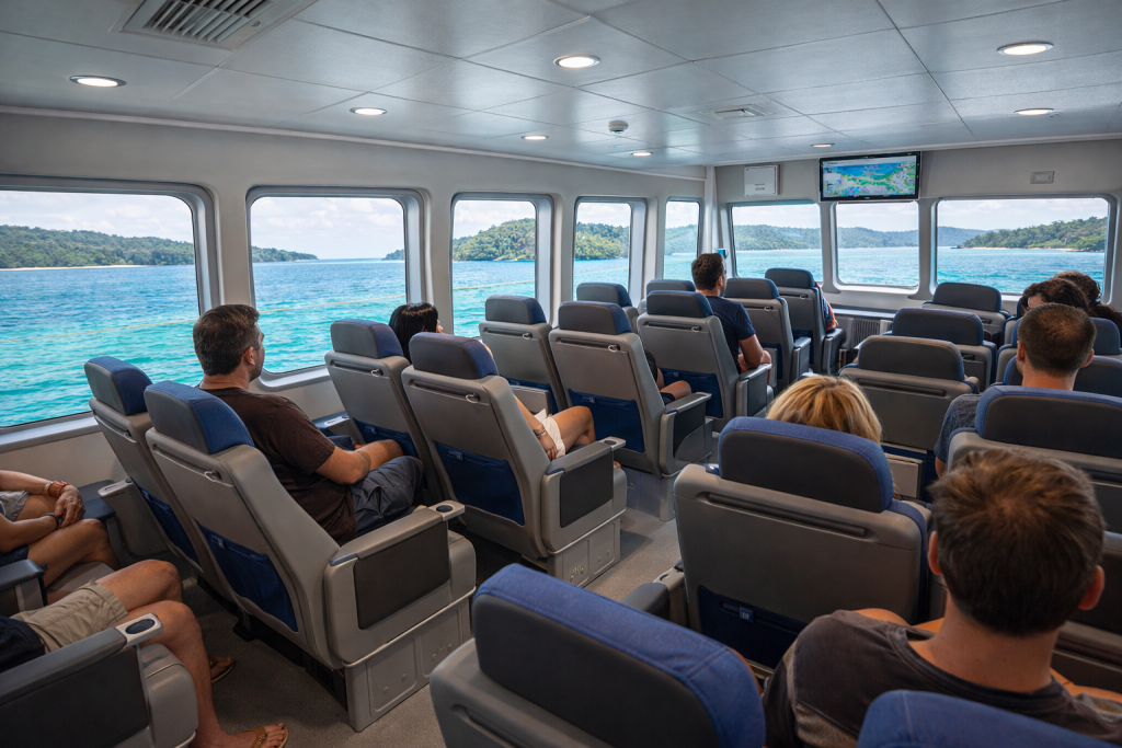 Air conditioned private ferry interior from Port Blair to Havelock