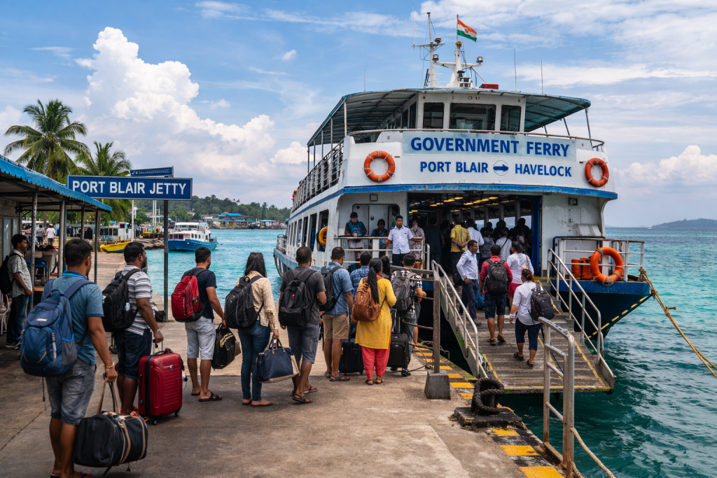 Government ferry boarding at Port Blair jetty